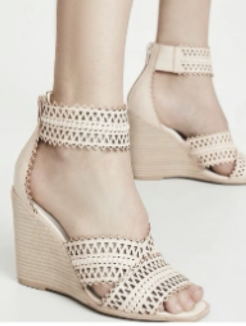 Jeffrey Campbell White Leather Lattice/Laser-cut Wedge Heeled Sandals (US 7)